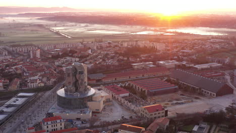 Aerial-mystic-sunrise-over-Arles-modern-foundation-cultural-center-luma